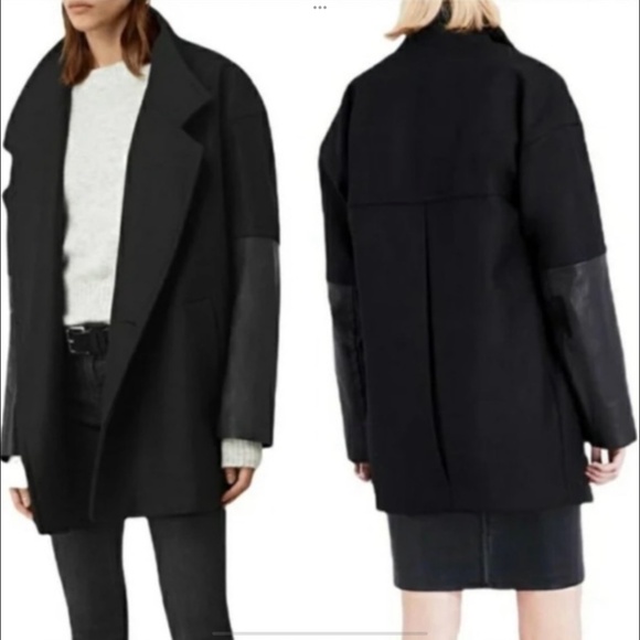 ALLSAINTS Meade Lea Wool and Leather Jacket Coat 4 - Picture 1 of 4